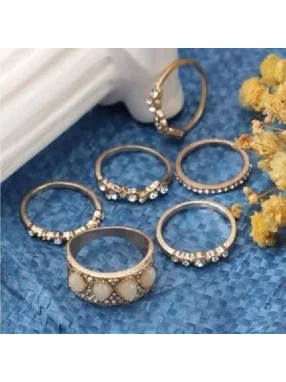Gold 6pc Rhinestone Ring Set - Picture 2 of 2